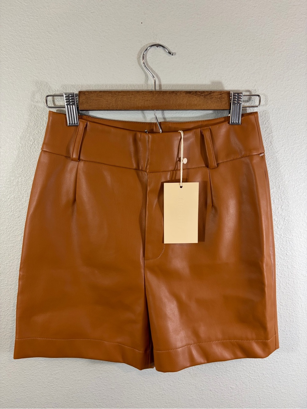 Meshki Faux Leather High-Rise Shorts in Desert Brown
